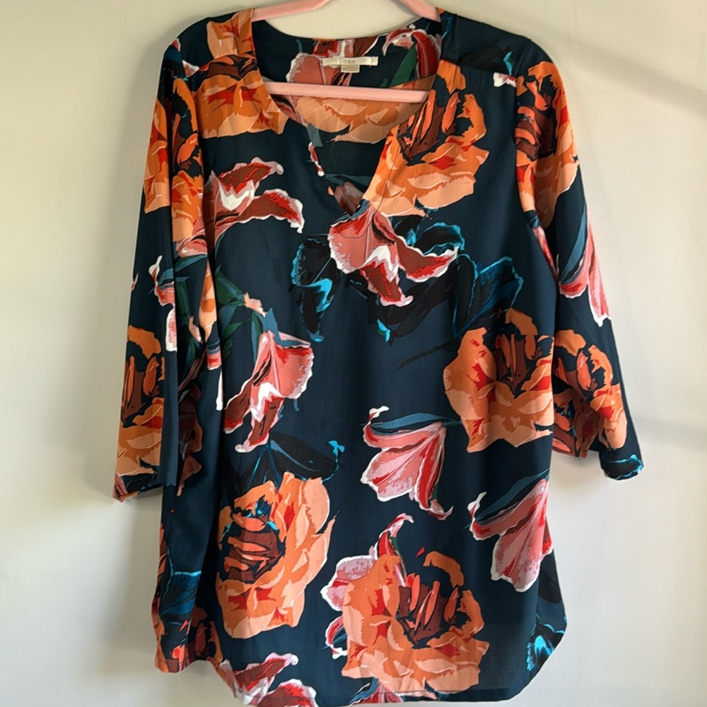C&E Deep Teal Floral Tunic